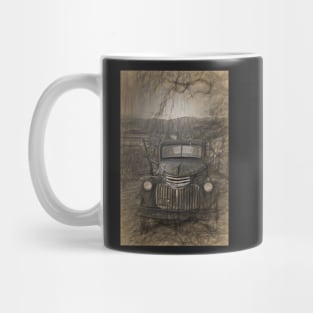 Pencil drawing of vintage Chevy Mug